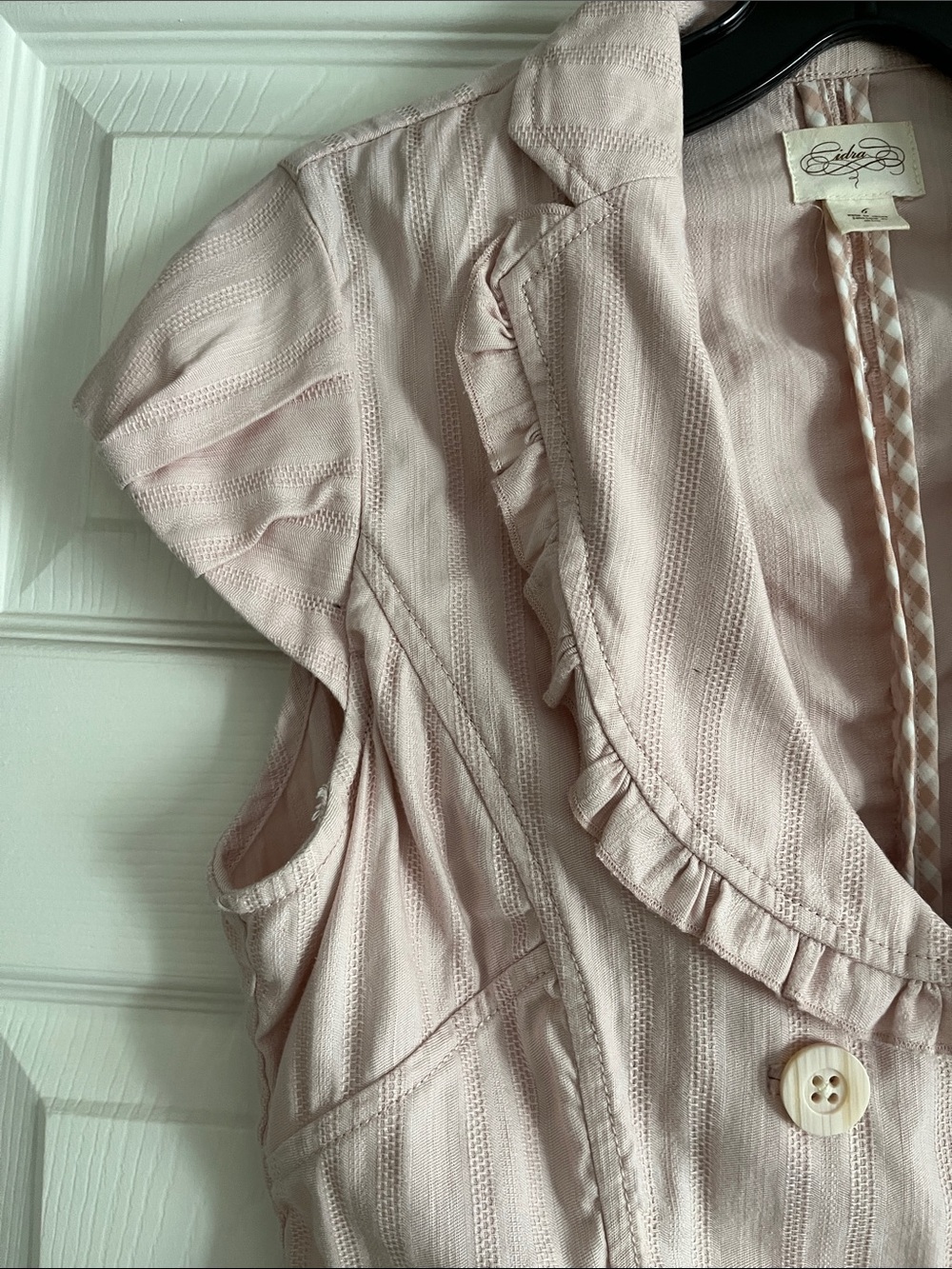 Anthropologie Light Pink Double-Breasted Ruffle Vest Jacket - Picture 4 of 6